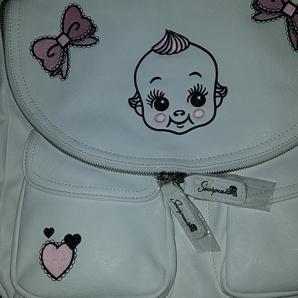 Sourpuss Nomad 1920's Kewpie Doll Baby Pink Bows Hearts Purse Vegan Leather Bag - Picture 10 of 15